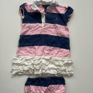 Ralph Lauren 24M girls rugby dress with diaper cover, pink and navy